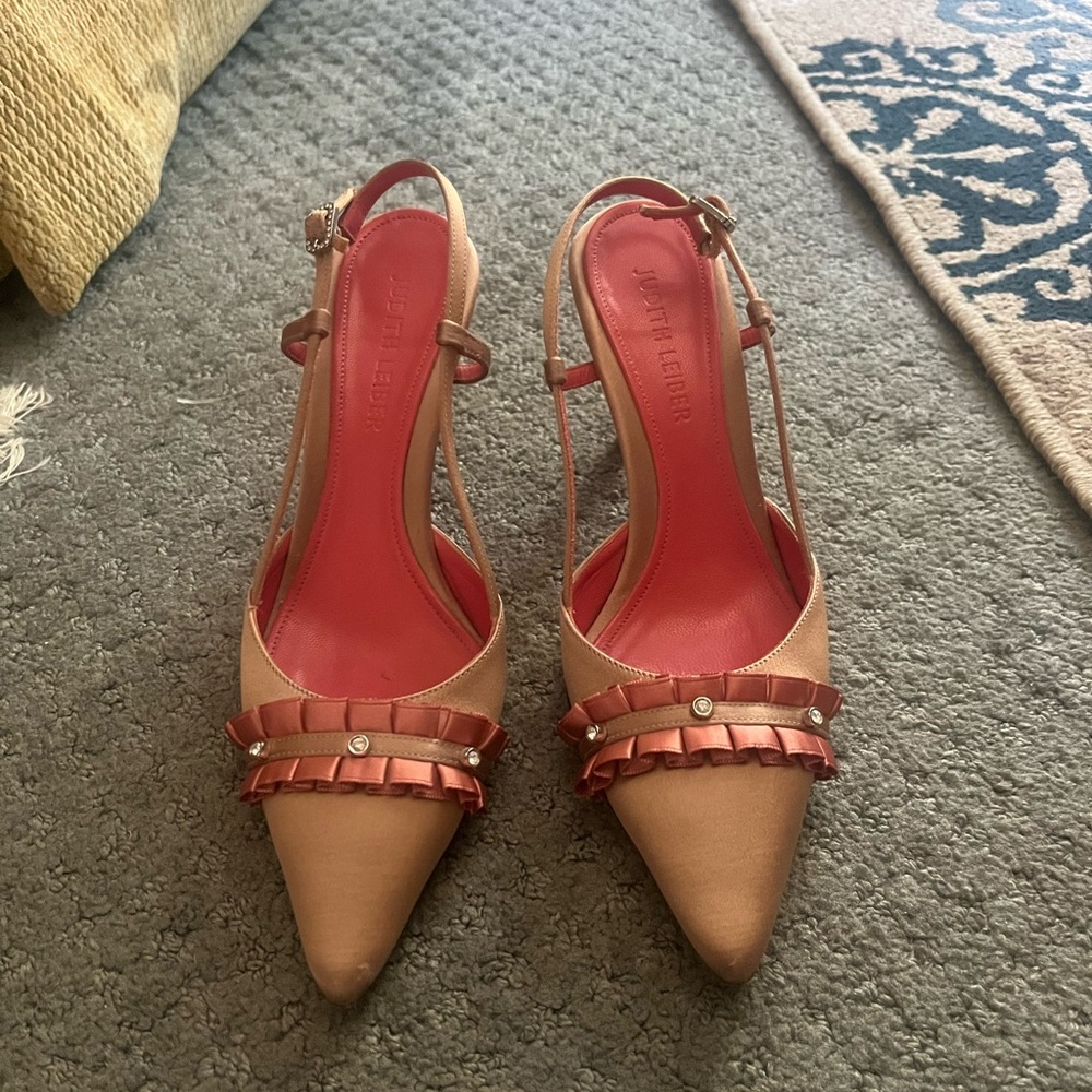 Judith Leiber Satin and Swarovski Slingback Heels